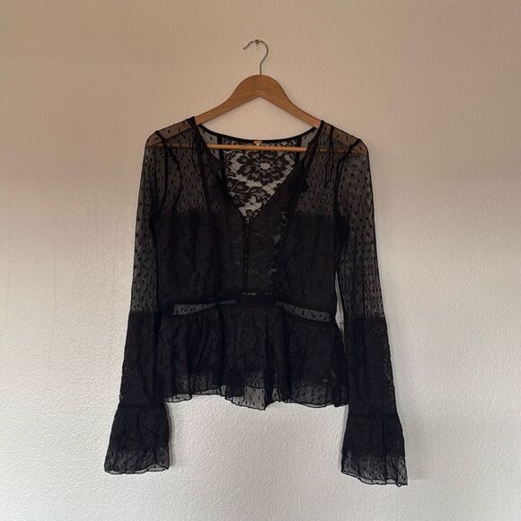 Free people black lace top - Picture 1 of 4